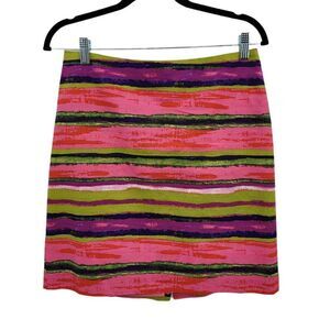 Ann Taylor Skirt Womens 6 Cotton Dopamine Vivid Rainbow‎ Striped Mini Pencil